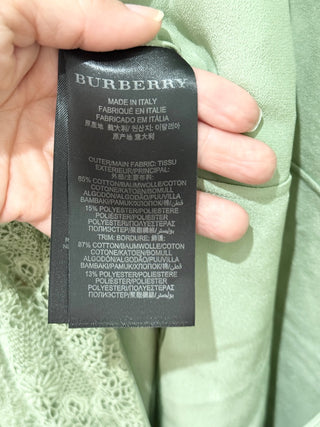 Burberry Prorsum Lace Trim Long Sleeve A-Line Midi Dress Green Women's Size 40/M