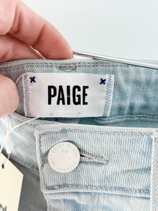 Paige Light Wash Flared Stacked Denim Pants, 28