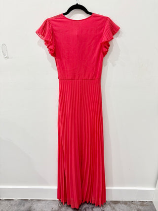 NWT ASOS DESIGN Flutter Sleeve Pleated Textured Chiffon Maxi Dress Red Womens 0