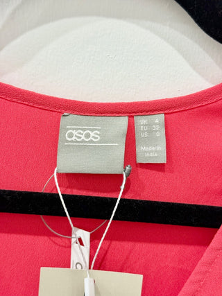 NWT ASOS DESIGN Flutter Sleeve Pleated Textured Chiffon Maxi Dress Red Womens 0