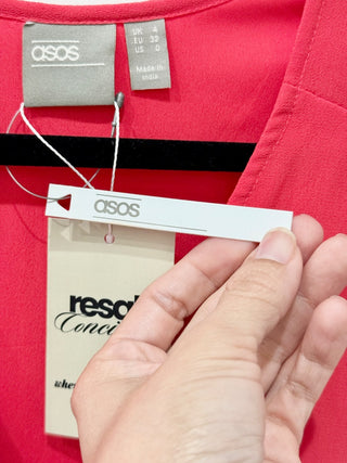 NWT ASOS DESIGN Flutter Sleeve Pleated Textured Chiffon Maxi Dress Red Womens 0