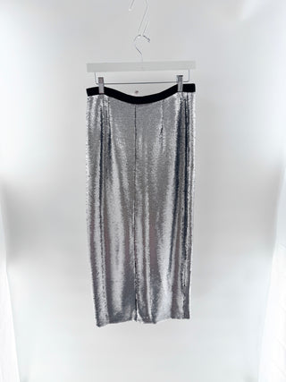 Cinq a sept Silver Sequined Maxi Skirt, M