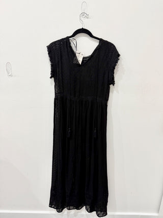 NWT Zara Sleeveless Embroidered Lace Midi Dress with Slip Black Women's Size S
