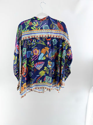 Johnny Was button down silk blouse, XXL