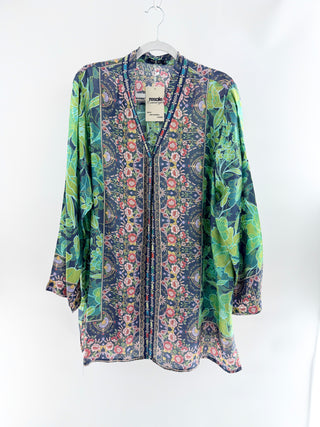 Johnny Was silk floral tunic top, XXL