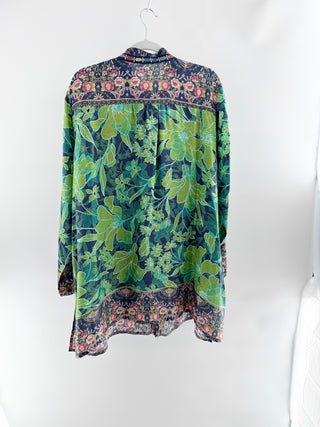 Johnny Was silk floral tunic top, XXL