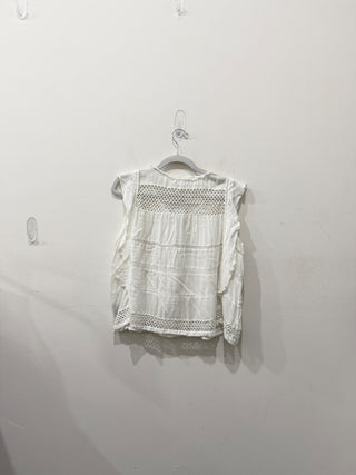 Isabel Marant Etoile Clara Eyelet Sleeveless Ruffled Blouse White 44 FR/ 12 US