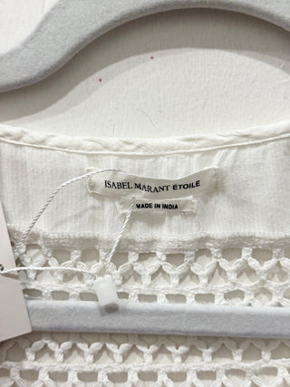 Isabel Marant Etoile Clara Eyelet Sleeveless Ruffled Blouse White 44 FR/ 12 US