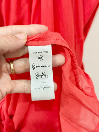 Lola Bohemian Halter Maxi Dress with Large Fringe Scarf Coral Red Women's Size S