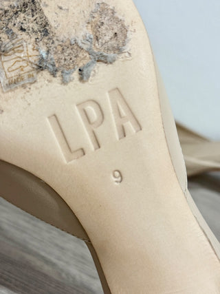 LPA Elba Flower Rosette Crochet Leather Slip On Mules Sandal Beige Women's US 9