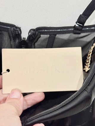 NWT Meshki Talissa Chain Strap Slit Corset Cocktail Formal Midi Dress Black XS
