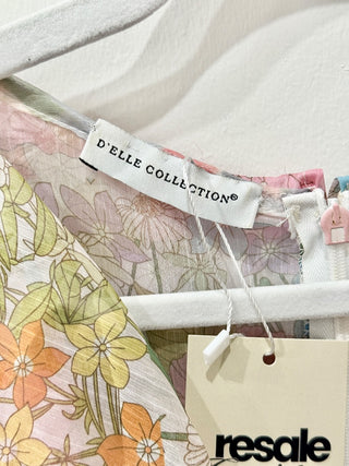 D'elle Collection Floral 3/4 Sleeve Cut Out Ruffle Mini Dress Multi Women's M