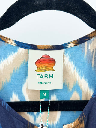Farm Rio pineapple ikat blue dress, M