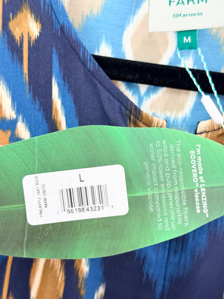 Farm Rio pineapple ikat blue dress, M