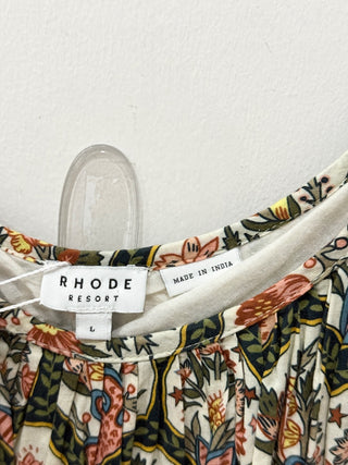 Rhode Resort Nala Mushroom Print Sleeveless Mini Swing Dress Green Cream Women L