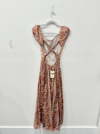 Free People Ultraviolet Floral Puff Sleeve Smocked Maxi Sundress Orange Women XS