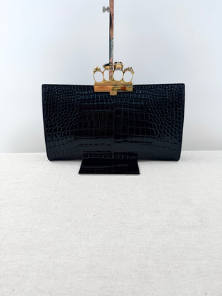 Alexander McQueen crocodile embossed large clutch  with knuckle duster handle