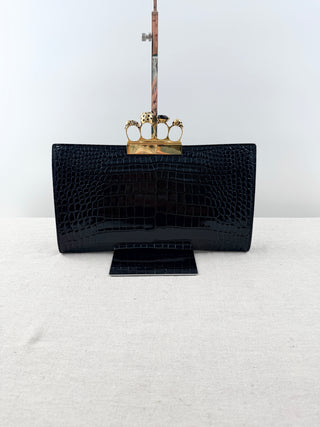 Alexander McQueen crocodile embossed large clutch  with knuckle duster handle