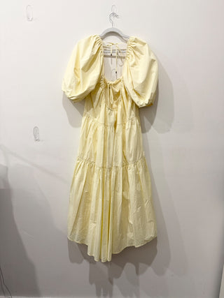 Jonathan Simkhai Open Back Tiered A-Line Midi Dress Yellow Buttercream Womens XL