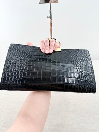 Alexander McQueen crocodile embossed large clutch  with knuckle duster handle