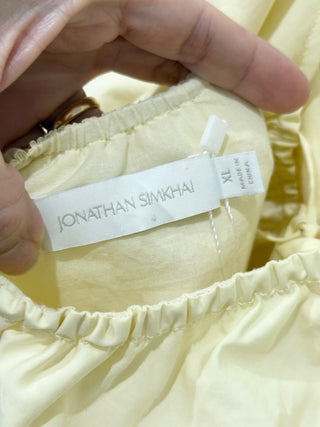 Jonathan Simkhai Open Back Tiered A-Line Midi Dress Yellow Buttercream Womens XL