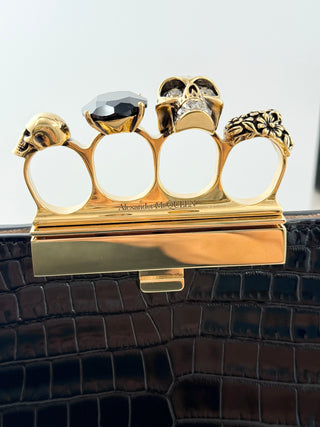 Alexander McQueen crocodile embossed large clutch  with knuckle duster handle