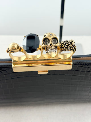 Alexander McQueen crocodile embossed large clutch  with knuckle duster handle