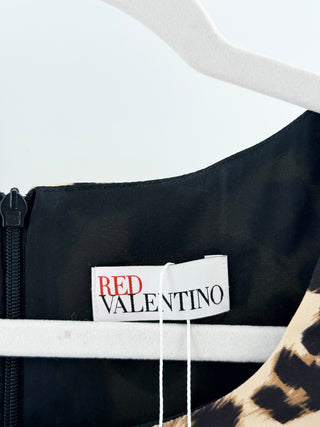 RED Valentino sleeveless satin leopard print midi dress with pockets, 48 IT / US 12