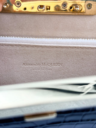 Alexander McQueen crocodile embossed large clutch  with knuckle duster handle