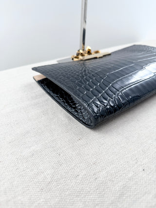 Alexander McQueen crocodile embossed large clutch  with knuckle duster handle