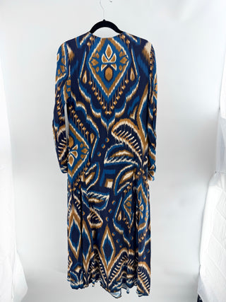 Farm Rio pineapple ikat blue dress, M