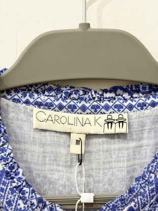 Carolina K Cotton Blend Sleeveless Ruffle Belted Maxi Dress Blue Women's Size M