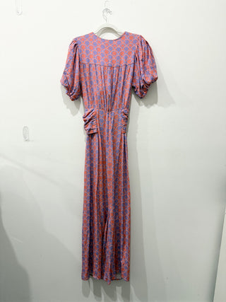 Beach Riot Marta Puff Sleeve Tie Front Maxi Dress Siren Shells Women's Size M