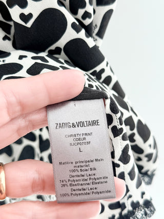 Zadig & Voltaire leopard print silk tank with lace trim, L