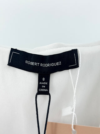 NWT Robert Rodriguez Ruffle-Cape Neoprene Mini Sheath Dress White Black Womens 8