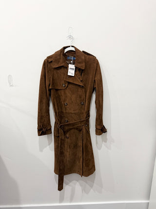 Polo Ralph Lauren Lamb Suede Double-Breasted Belted Trench Coat Cinnamon Size 6