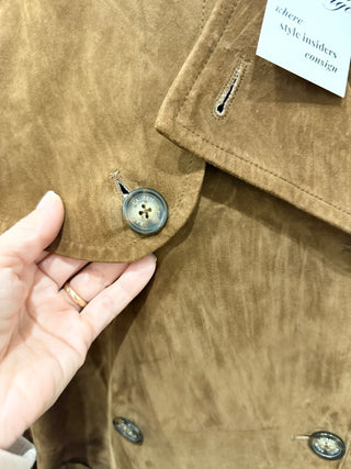 Polo Ralph Lauren Lamb Suede Double-Breasted Belted Trench Coat Cinnamon Size 6