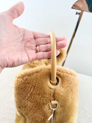 Elleme shearling top handle shoulder bag with long strap