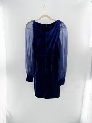 Fehaute Luxe Velvet Sheer Balloon Sleeve Bodycon Cocktail Dress  Navy Women's 8