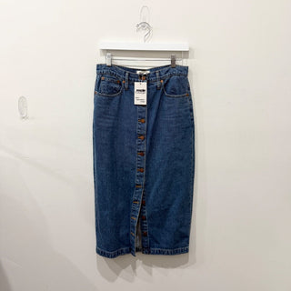 Madewell High Waisted Denim Button-Front Midi Pencil Skirt Blue Women's 28 / 6