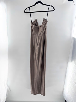 Michael Costello x REVOLVE Jake Strapless Maxi Gown Taupe Satin Women's Small