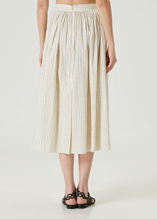 Alexis Rezza Linen High Waisted A-Line Midi Skirt Cream Beige Women's Medium