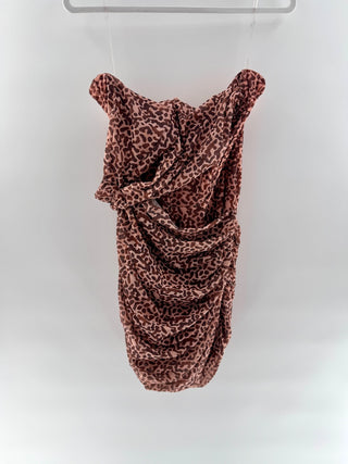 House of CB strapless mini dress with animal print, L