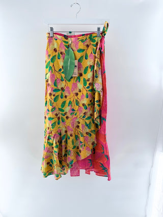 Farm Rio garden mix wrap skirt midi, S