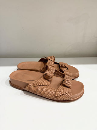 Alexandre Birman Clarita Braided Knot Slide Flat Sandals Brown Women's EU 41