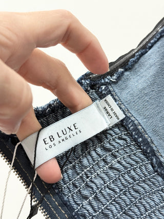 EB luxe strapless denim jumpsuit layered look, L