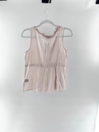 Marc Jacobs 100% Cotton Ruffle Trim Sleeveless Blouse Light Pink Women's Size 6