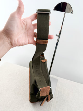 Prada re-nylon and suede leather shoulder bag