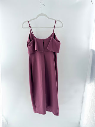 Likely Sleeveless Scoop NeckRuffle Trim Midi Bodycon Dress Mauve Pink Women's 6