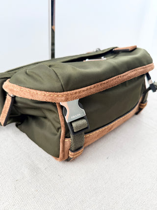 Prada re-nylon and suede leather shoulder bag
